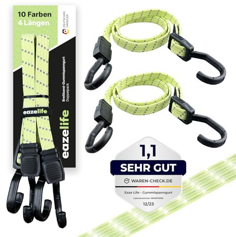 2er Set Gummispanngurt, Spanngummi, verstellbar, reflektierend, Breitband Expander mit Metallhaken, stark belastbar, für Auto, Fahrrad und Outdoor-Aktivitäten (10 Farben 4 Längen) (60cm, Glühwürmchen)