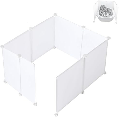 Cat Litter Box Enclosure Splash Guard,DIY Large Pet Litter Box Shields for Open Top Litter Pan.Small Animal Pen for Hamsters, Guinea Pig (Not Include Litter Mat White, Large L24''W24''H16'' 8PCS)