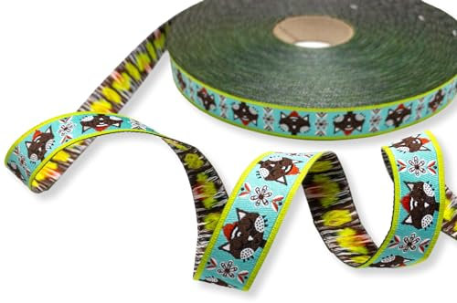 ZauberDrum - Webband Cat love mit Katzen - 1m - 1,80 EUR/m - türkis - jolijou - 15mm - Meterware - Katzenmuster - Webbänder zum Nähen