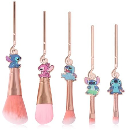 Generic Hochwertige Cartoon-Make-up-Pinsel,5er-Pack,süße Stitch-Make-up-Pinsel mit Metallgriff,Make-up-Pinsel-Set für Mädchen,Geschenk für Mädchen,Frauen,Roségold 02