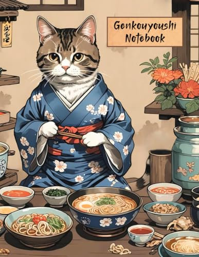Genkouyoushi Paper Japanese Practice Notebook: Cat & Ramen Themed Writing Companion: Vertical Writing Grid For Kanji
