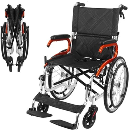 Rollstuhl Faltbar Leicht, Faltbarer Transportrollstuhl ransit Rollstuhl für Ältere Menschen, Outdoor Rollstuhl, Stahl Rollstühle mit Fußstütze, Schiebestuhl mit 20-Zoll-Rädern