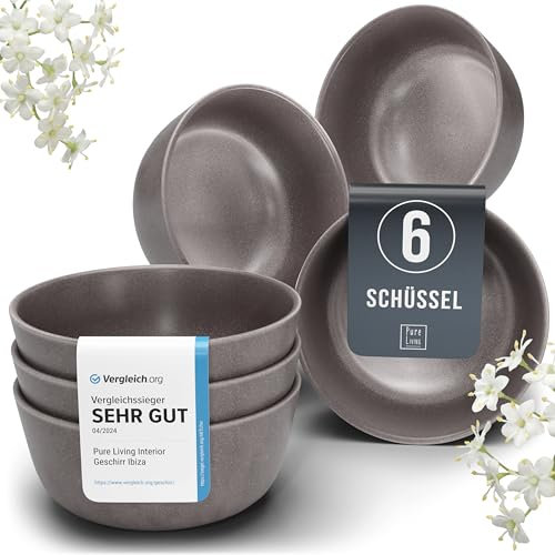 Steingut Müslischalen 6 Pers. Hochwertiges Urban Style TEST SEHR GUT Müsli Schüssel Set, spülmaschinen-, mikrowellen- und Kratzfest- Kleine Schüssel, Müslischale- Pure Living in matt Grau-braun