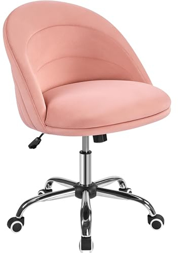 Yaheetech Velvet Swivel Makeup Vanity Chair Modern Armless Desk Chair with Adjustable Seat Height for Bedroom, Dressing Room Pink