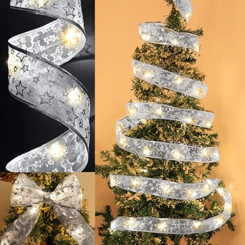 Mecctuck Guirnalda de luces navideñas, 550 cm, cinta brillante, 50 LED, cinta de Navidad, guirnalda de luces para árbol de Navidad, decoración para árbol de Navidad, luces parpadeantes para interior y