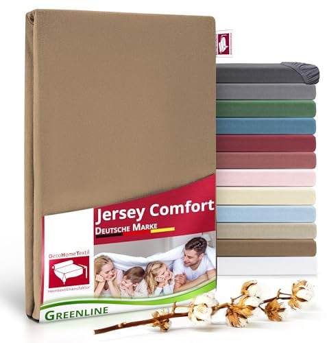 Greenline Spannbettlaken Premium Jersey aus 100% Baumwolle Greenline Taupe Braun Doppelpack (2X) 140-160x200 cm bis zu 30 cm auch für Boxspringbetten, Spannbetttuch