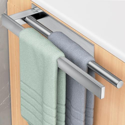 Handtuchhalter ohne Bohren - Handtuchstange Zweiarmig Badetuchhalter 304 Edelstahl Handtuchhalter für Bäder, Schlafzimmer und Küchen Silber
