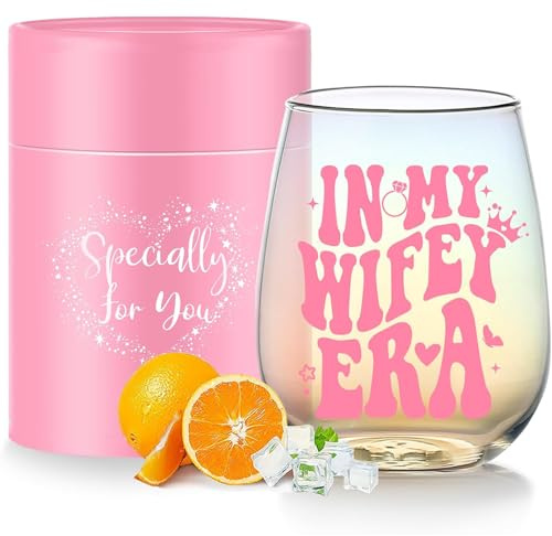 Yalucky Bride to Be Gifts Cool Bridal Shower Wedding Engagement Gift for Her Classy Bachelorette Gift for Brides Best Friend Sister Colleagues Wine Glasses 16oz Wifey Cup Honeymoon Gifts