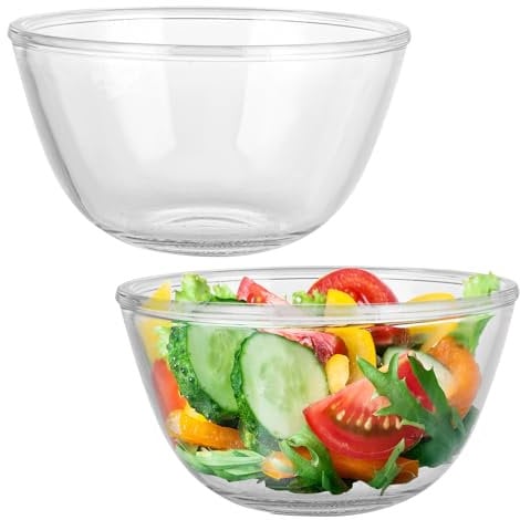 LOPYXBR 2PCS Glass Mixing Bowl for Baking 800ML Glass Salad Bowl, Clear Glass Bowls for Cooking, Kitchen, Oven Safe, Microwave Safe, Dishwasher Safe