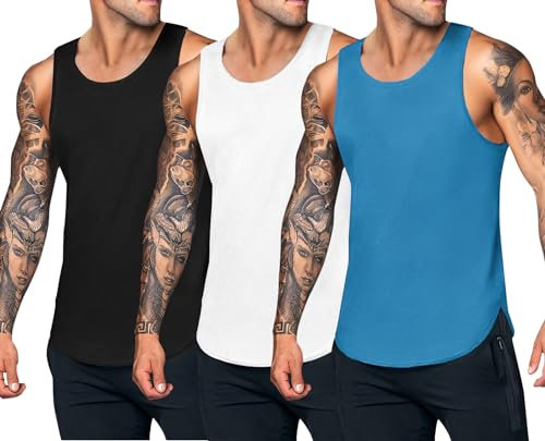 COOFANDY Unterhemden Herren Fitness Tank Top Herren Sport Muskelshirts Ärmellose Sommer Gym Shirt Quick Dry Workout Tankshirt Black/White/Blue XL