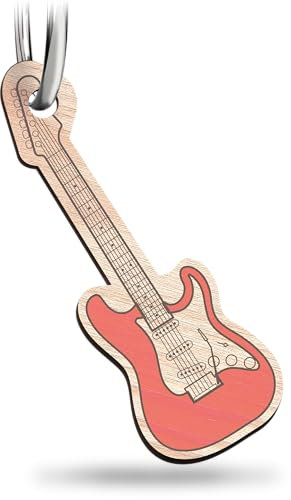 Musiker Geschenk - Gitarre Schlüsselanhänger handgemacht aus Holz, Glücksbringer, Musikinstrument, Rock E-Gitarre, E-Gitarre Musik Anhänger, Bass-Schlüsselanhänger, Rock Musik Geschenk