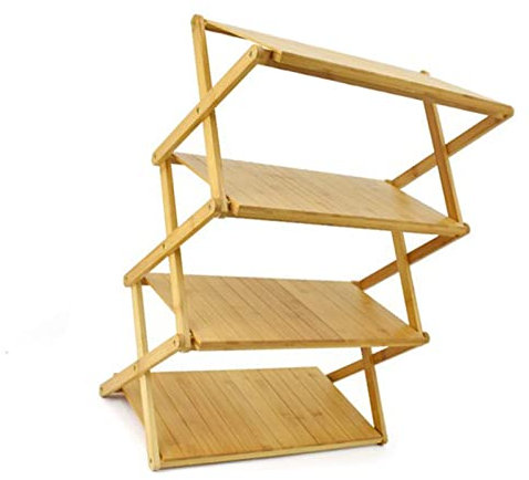 Klappregal aus Holz, Leicht zu Transportieren, Großer Stauraum, Leicht zu Reinigendes Leiterregal aus Holz, Mehrschichtige, Natürlich Strukturierte Holzmaserung für Camping (4