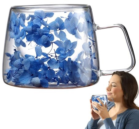 Generic Flower Mugs - Clear Double Wall Glass, 200ml, Unisex, Floral Theme, Insulated, Reusable, Cylindrical Mug, Perfect for Home