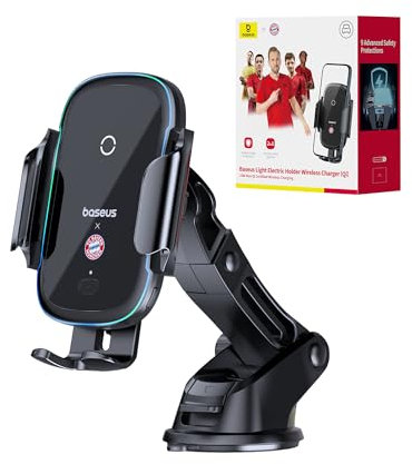 Baseus Qi handyhalterung Auto mit ladefunktion, 15W Schnellladung, Automatische Klemmung & EIN-klick-Lösung, Ladegerät für iPhone 16 Pro Max 15 Plus 14 13 12, Cluster Schwarz