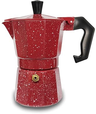 GD LOVES YOUR HOME Caffettiera design effetto macchiolina moka 1 2 3 o 6 tazze macchina del caffè in alluminio per espresso idea regalo (Rosso, 1 TAZZA)