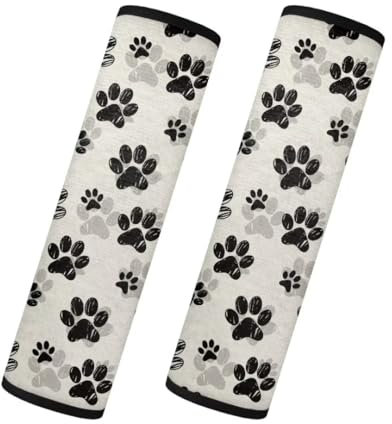 TOADDMOS Black Dog Paw Print Sicherheitsgurt Abdeckungen Pack von 2 Weiche Komfortable Sicherheitsgurt Kissen Fluffy Auto Seat Strap Pads Universal Fit für Auto Truck Van SUV