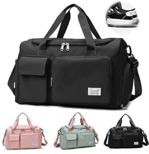 Sporttasche Groß, Sporttasche & Reisetasche für Damen und Herren, Sporttasche mit Schuhfach und Nassfach, für Fitness, Sport, Trainingstasche, Schwimmtasche, Übernachtung Tasche (Schwarz)