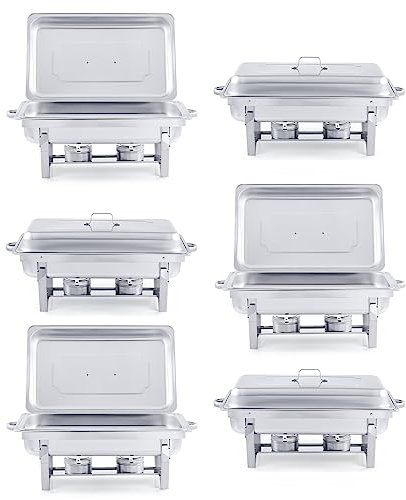 CREWORKS Chafing Dish Food Warmer Stainless Steel Buffet Set 9L Rectangular Warming Container Heat Container for Catering, Buffet and Party(6pack)