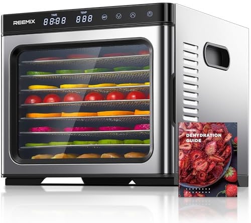 Dörrautomat Edelstahl mit digitaler Steuerung 1000W, Food Dehydrator mit 9 Edelstahl-Ablagegitter, Große Fläche 0,8 m², Temperatur: 35-75 C°, Timer: 30 min.-48h, LCD-Touch-Display