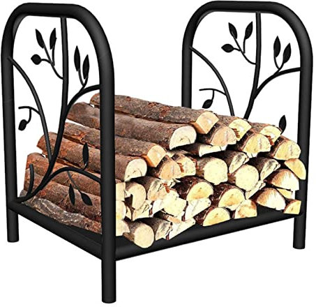 Rustikaler Kaminholz-Aufbewahrungshalter für Kamin/Holzschuppen, Schmiedeeisen, Kaminholzregal mit Holzofen-Zubehör