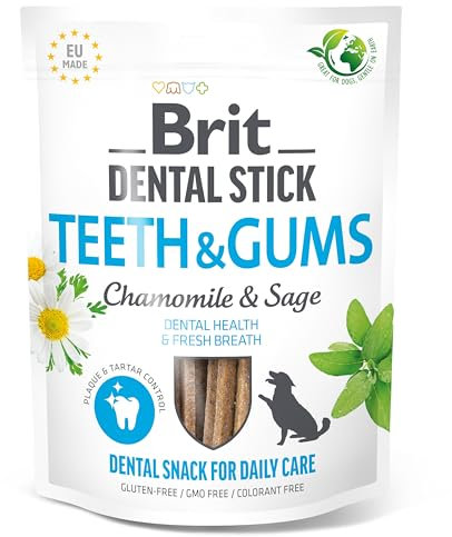 Brit – Dog Dental Sticks with ingredients to support Teeth & Gums, Chamomile & Sage Flavour Dog Dental Chew, 1 pack of 7 sticks