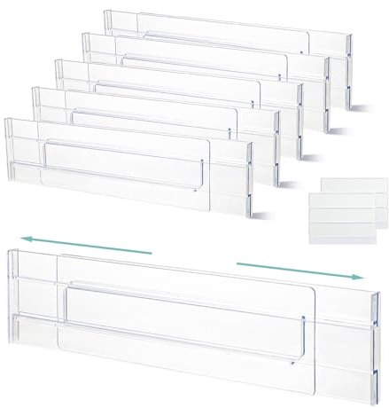 Flearitzo 6 Stück Kunststoff Schubladentrenner Verstellbar Transparente Schubladenteiler Schubladen Organizer für Kommode Schrank Küche Schlafzimmer 27,5-52cm
