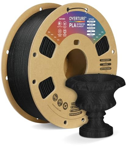 OVERTURE PLA-Filament 1,75 mm, 1 kg Spule (2,2 lbs), Maßgenauigkeit +/- 0,03 mm, für 3D-Drucker (Glitzer Schwarz)