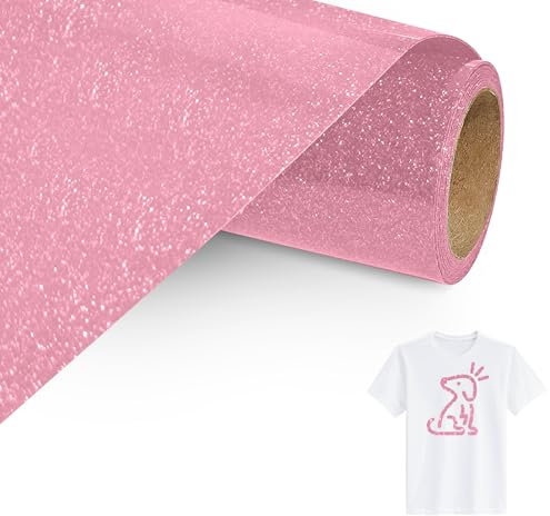 Bocguy Flex Thermocollant Pailleté Rose, 30,5 CM x 152 CM Vinyle Thermocollant Cri-cut Iron On Facile à Couper & Désherber, Rouleau Vinyle Thermocollant Pailleté pour Cri-cut & Silhouette