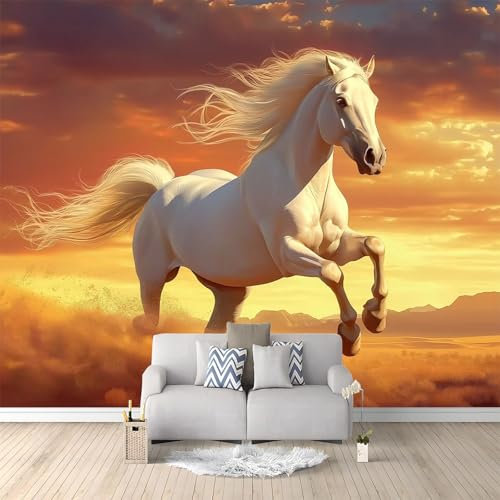 Fototapete 4D Effekt Wüstentier Pferd Fotografie -Vliestapete Wohnzimmer Schlafzimmer Vlies Wanddekoration Tapete Wandtapete UV-Beständig (300 x 210 cm)