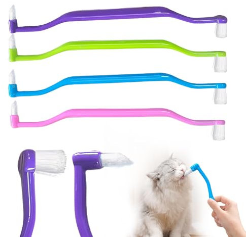 4 cepillos de dientes de gato, cepillo de dientes de gato de doble cara para cuidado dental de gatitos, cepillo de dientes de perro para reducir la formación de sarro de placa y mal aliento (4