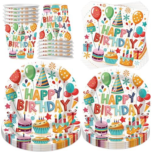 50 Stück Partygeschirr Set,Kindergeburtstag Geschirr Set,Partygeschirr Geburtstag,Kindergeburtstag Deko mit Teller Becher Servietten,Party Geschirr für 10 Gäste