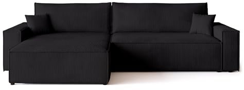 BROMARKT Sofa mit Schlaffunktion Couch L Cordstoff Sofa Bettkasten Schlafsofa für Wohnzimmer Ecksofa freistehend Adi XL Relaxsofa 3 sitzer 272x143x85 cm Schwarz