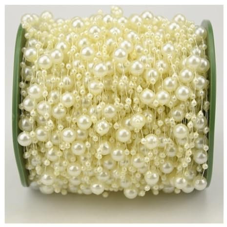 20 Meter/Lot Gold/Weiß Angelschnur Künstliche Perlen Kette Girlande Blumen für Hochzeit Brautstrauß Blumendekoration (Milchweiß)