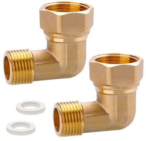 Lot de 2 raccords mobiles en laiton, filetage extérieur 1/2 x 3/4 IG coudé 90°, raccord mobile 1/2 vers 3/4, raccord coudé à 90° pour installations d'eau
