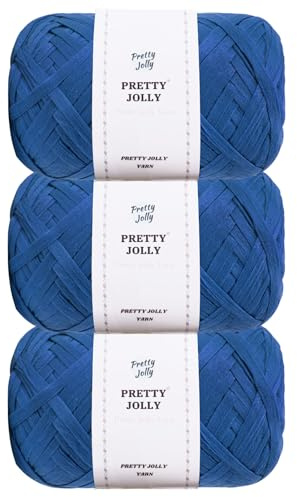Pretty Jolly 3 Knäuel, weiches Klebeband, Polyesterband zum Stricken, leichtes Bast, Bastelpapiergarn für Bastelarbeiten, Geschenkverpackungen zum Häkeln, Mützen, Taschen, Gesamtlänge 3 × 100 m/3 × 50