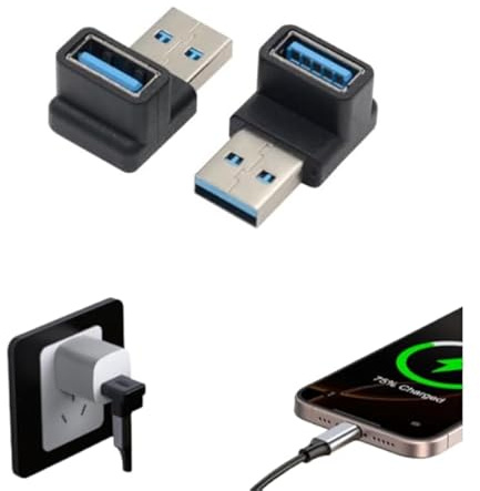 Aifrymne 2-Pack USB 3.0 Right Angle Adapters - USB-A Male to Female 90-Degree Extension Connectors for High-Speed Data Transfer and Charging, Compatible with Multiple Devices