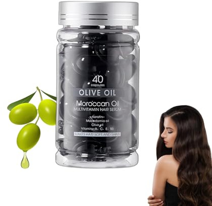 Siero per capelli multivitaminico, capsule di siero per capelli, levigante e nutriente, con olio vitaminico per capelli lisci e sani (40 capsule, oliva)