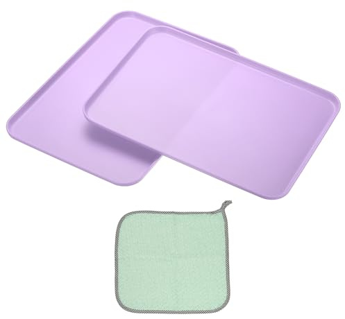PATIKIL 15x10.6 Plastic Tray, 2 Pack Rectangular Plates Food Tray Wheat Plates Dishes Reusable Dessert Plate Trays with Cloth for Cake Fruits Salad Cupcake Steak Serving Purple