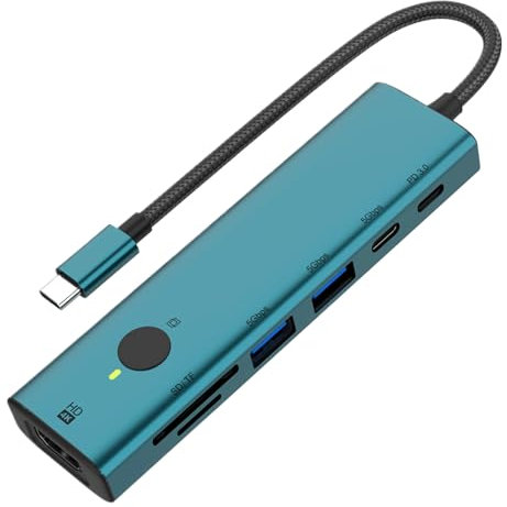 USB C Hub, USB3.0 Docking Station, 4.72x1.3x0.59 inches 7 Port 4K Splitter, Portable Adapter Device, Sleep Screen Function, 5Gbps Data Transfer, for Desktop, Laptop, PC Setup