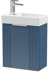 Balterley Vanity Unit with Basin Wall Hung, Single Door Soft Close with Rectangular Sink & Handle, Bathroom Vanity Units with Basin, Partial Fluted Bathroom Sink Cabinet - 400 x 222 x 438mm (Blue)