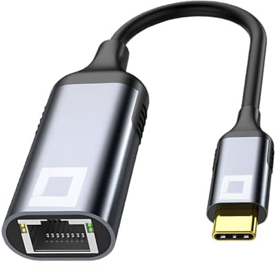 CO2 USB C to Ethernet Adapter Gigabit RJ-45 LAN 2500Mbps Plug & Play LED Indicators Chip Realtek RTL8153 Aluminium Space Grey Compatible with MacBook, PC, TV Box