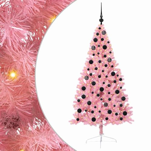 vidaXL Artificial Pre-lit Christmas Tree with 300 LEDs Pink 180 cm PVC, Modern Cone-Shaped Outdoor Christmas Tree, USB Holiday Lighting, LED Display, Festive Seasonal Decor for Living Room Garden
