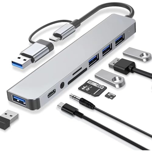 SoloZar Dock docking station Hub USB C 3.0, adattatore multiporta, PD, 4 porte USB, lettore di schede SD/TF, jack per cuffie da 3,5 mm, porta dati USB C compatibile con MacBook, iPad Pro, Dell, Lenovo