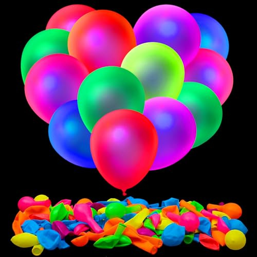 100 Stück UV Neon Luftballons Neon Glüh Party Luftballon UV Schwarzlicht Luftballons leuchten im Dunkeln für Geburtstagsdekorationen Leuchtende Party Zubehör