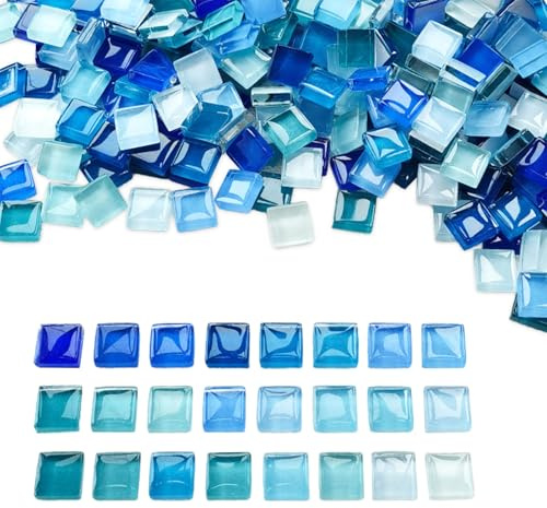 1 kg Crystal Mosaic Tiles, Square Mosaic Tiles Arts and Crafts, 1 x 1 cm | Blue Glass Mosaic Tiles, about 1200 Pieces, for DIY Handmade Crafts, Bathroom, Living Room, Kitchen, Home Decoration