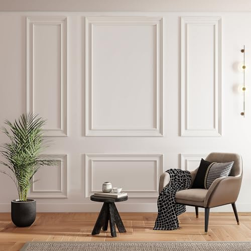 JBER Kit de moulures murales à coller et à décoller de 6 cadres bilinéaires séparés, moulures prédécoupées prêtes à l’assemblage, panneaux de lambris 3D pour décoration murale intérieure salon chambre