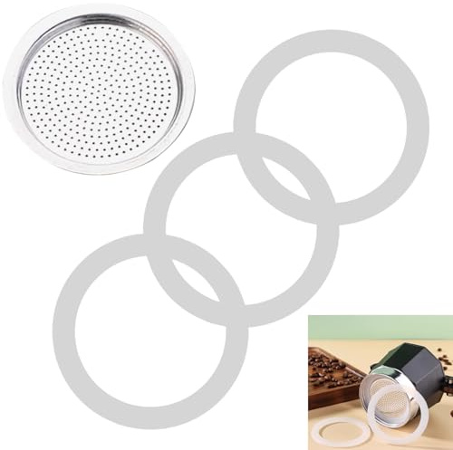 Solbrezeni 4-Pack Moka Pot, Replacement Seal, Coffee Machine Gasket, Replacement Parts Gaskets, Coffee Machine Silicone Gasket for Stovetop Espresso Maker Maintenance Repair Accessories