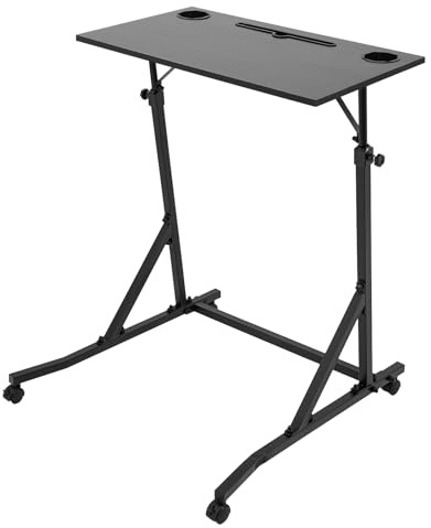 Schreibtisch für Fahrradtrainer, Rollentrainer Tisch mit Feststellbare Rollen, Höhenverstellbar 90-118cm, Laufband Trainingstisch mit Tablet Aussparungen, 2 Getränkehalter