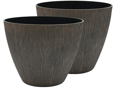 SG Plant Pots Outdoor - Woodgrain Planter with Vertical Linear Texture | Garden, Patio and Balcony planters | UV & Frost Resistant, Lightweight, Decorative Pots for Flowers, Herbs & Plants
