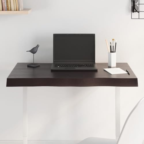 HFXHIJXQ Ersatztischplatte 80 x 50 cm Massiv Eiche dunkel mit Baumkante handgefertigt 2–6 cm Höhe robuste Schreibtischplatte für Gaming PC Office Home Bar und mehr